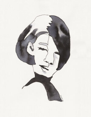 Illustratief abstract vrouwenportret in aquarel en fineliner en kan als digitale artprint worden besteld als poster voor in je interieur of exterieur.