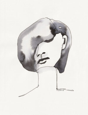 Illustratief abstract vrouwenportret in aquarel en fineliner en kan als digitale artprint worden besteld als poster voor in je interieur of exterieur.