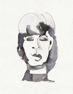 Illustratief portret van een abstracte vrouw in aquarel en fineliner gemaakt door Yvonne Cup ©. Dit kunstwerk kan als digitale artprint worden besteld als poster voor in je interieur of exterieur.