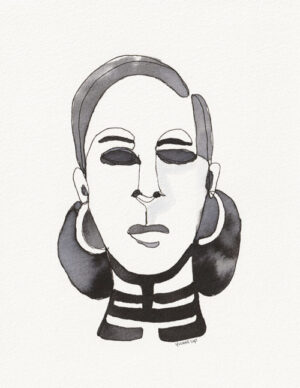 Illustratief abstract vrouwenportret in aquarel en fineliner en kan als digitale artprint worden besteld als poster voor in je interieur of exterieur.