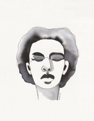 Illustratief abstract vrouwenportret in aquarel en fineliner en kan als digitale artprint worden besteld als poster voor in je interieur of exterieur.